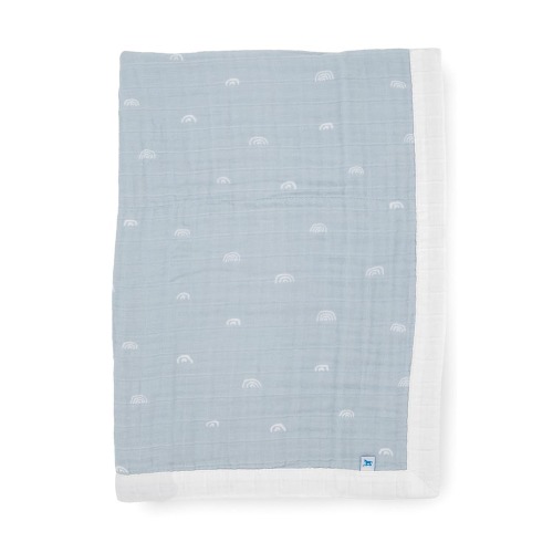 Cotton Muslin Baby Quilt: Blue rainbow print