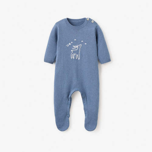 Hand Embroidered Blue Magic Sky Deer Jumpsuit BLUE / 3-6M