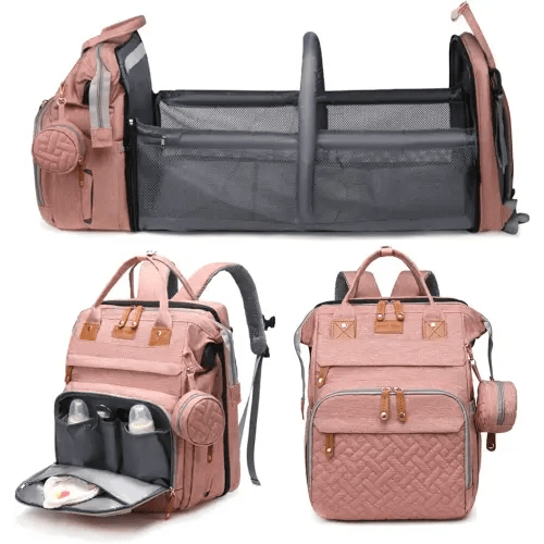 Jeryswet Baby Diaper Bags with Changing Station, Waterproof Large Capacity Diaper Bag Backpack for Moms Dads with USB Charging Port and Stroller Straps, Baby Shower Gifts, Pink