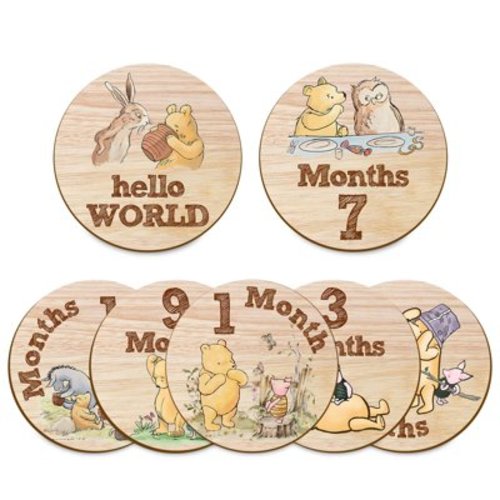 Hatzelou 7Pcs Baby Monthly Milestone Circles, Winnie The Pooh Baby Stuff, Double-Sided Printing Months Baby Milestone Wooden Keepsake, Milestone Wooden Circles Stuff for for Documenting Grow