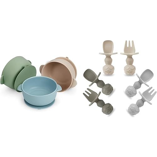 PandaEar 3 Pack Baby Bowls & 6 Pack Silicone Baby Spoons and Fork