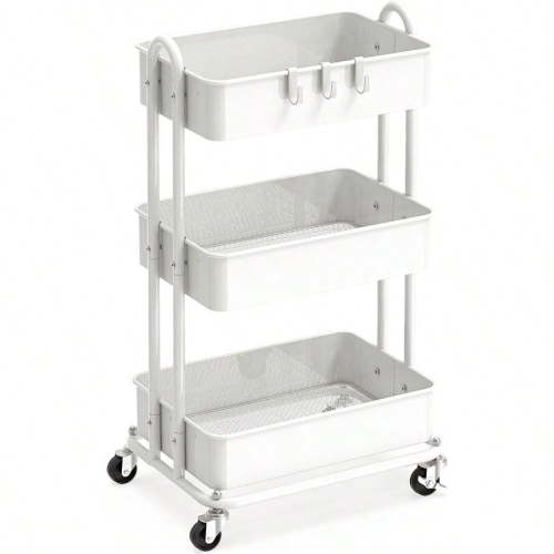 Simple Houseware 3Tier Heavy Duty Metal Utility Rolling Cart White
