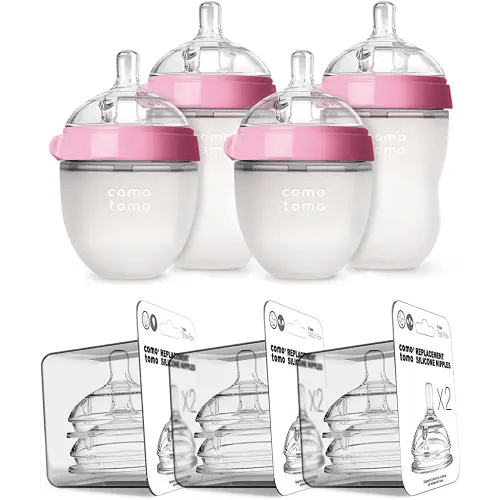 Comotomo Baby Bottle Bundle, Pink, (7 Piece Set)