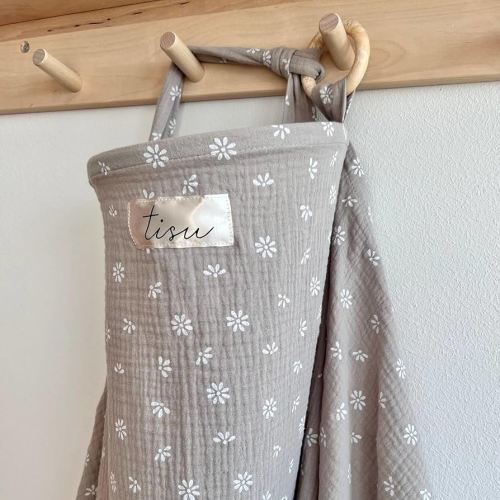 Nursing Cover for Baby Breastfeeding & Pumping | Multi Use Car Seat Stroller Cover | Breathable Soft Muslin Cotton | Breast Feeding Apron & Shawl by TISU (Beige Daisy)