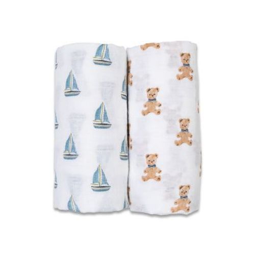 Cotton Swaddle 2 Pack Vintage Bears & Sailboats