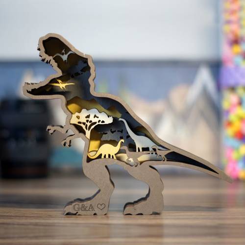 Wooden Dinosaur Carving - T Rex with Light