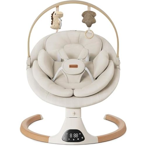 Baby Swings for Infants, Monamii Baby Swing, Bluetooth Infant Swing with Music Speaker, 5 Speeds and Remote Control, Electric Swing for Baby, Portable Baby Swing, Indoor & Outdoor Use (Light Beige)