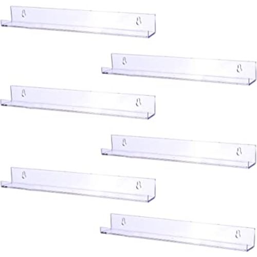 Sooyee 6 Pack 15 Inch Acrylic Invisible Kids Floating Bookshelf for Kids Room,Modern Picture Ledge Display Toy Storage Wall Shelf,Clear