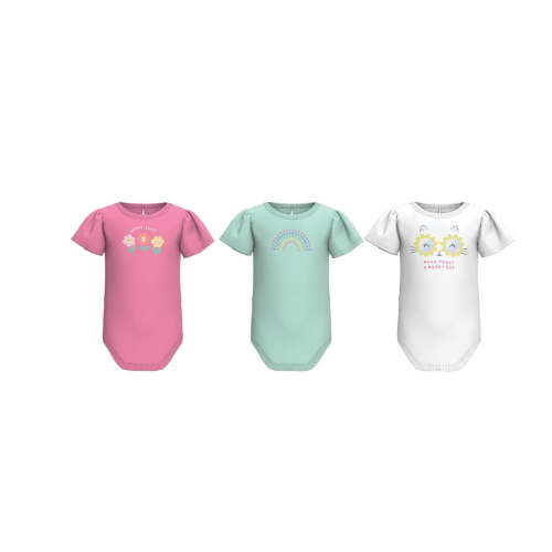 Garanimals Baby Girl Short Sleeve Brushed Jersey Graphic Bodysuits Multipack, 3-Pack, Sizes 0-24 Months