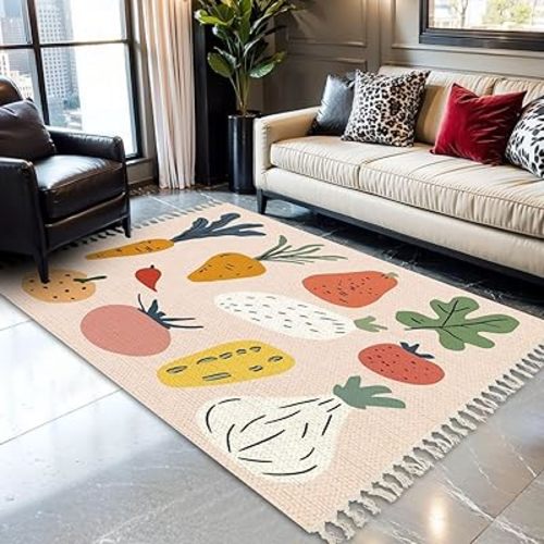 Boho Area Rugs Vegetables collection set illustrations veggies fruit trendy earthy Washable Rug Nursery Rug Girl Softness Non Slip Nursery Rugs Neutral home decor for living room Bedroom Daycare