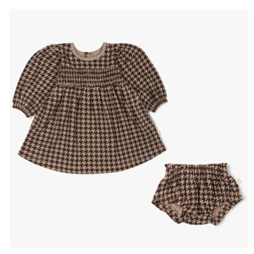 Organic Smocked Dress - Houndstooth