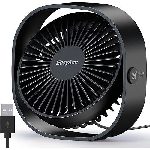 EasyAcc USB Desk Fan, 3 Speeds USB Fan [Lower Noise USB Powered ONLY&Powerful Desk Fan] Portable Powered Fan, 360°Rotatable Personal Travel Fan for Desk Home Bedroom Office（Only Be Used By USB Cable）