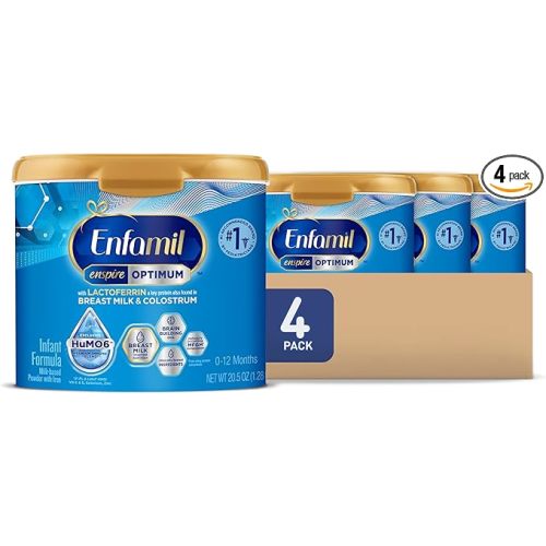 Enfamil Enspire Optimum Baby Formula, with Immune-Supporting Lactoferrin, Our Closest Formula to Breast Milk, Brain Building DHA, Dual Prebiotics, Infant Formula Powder, Baby Milk, 20.5 Oz, Pack of 4 - 1.28 Pound (Pack of 4)