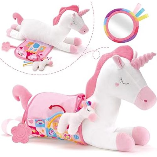 Coco&Friends Tummy Time Toys - Tummy Time Pillow for Babies 0-6 Months with Rattle, Mirror & Crinkle Paper for Newborns Infants Toys for Newborn Baby Shower Birthday Gifts