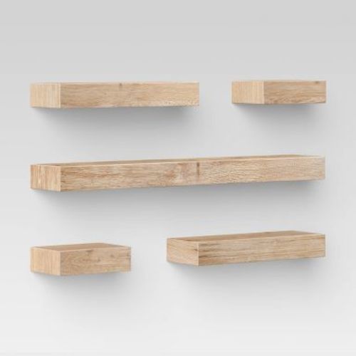 Set of 5 Wall Shelf Natural - Threshold™: Modern MDF Floating Shelving, Includes Mounting Hardware