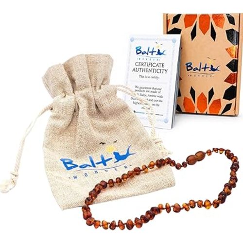Baltic Amber Necklace - Authentic Cognac Baroque - Natural Comfort - 12.5 Inch - Screw Clasp