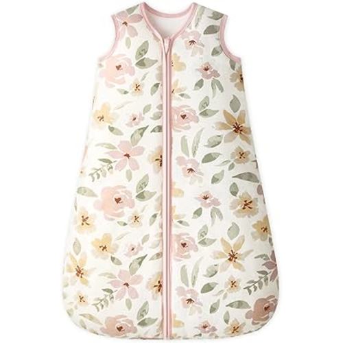 Baby Sleep Sack 6-12 Months TOG 2.5 Winter Baby Wearable Blanket, 100% Cotton Toddler Sleeping Sack with 2-Way Zipper Warm Soft Pink Flowers