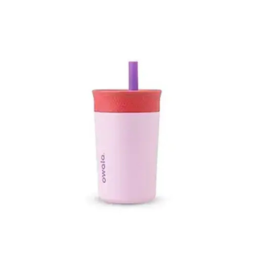 Owala Kids Insulation Stainless Steel Tumbler with Spill Resistant Flexible Straw, Easy to Clean, Kids Water Bottle, Great for Travel, Dishwasher Safe, 12 Oz, Pink and Purple (Lilac Rocket) - Purple & Pink - Drinking Cup