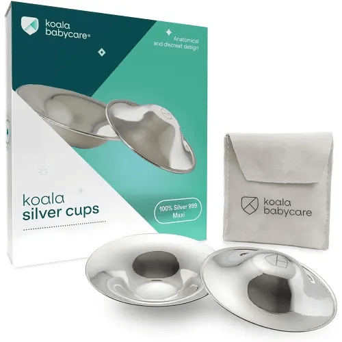 Koala Babycare The Original Nursing Cups 100% Silver – Nipple Shields for Nursing Newborn - Breastfeeding Essentials Protect and Soothe Cracked Nipples - Maxi Size