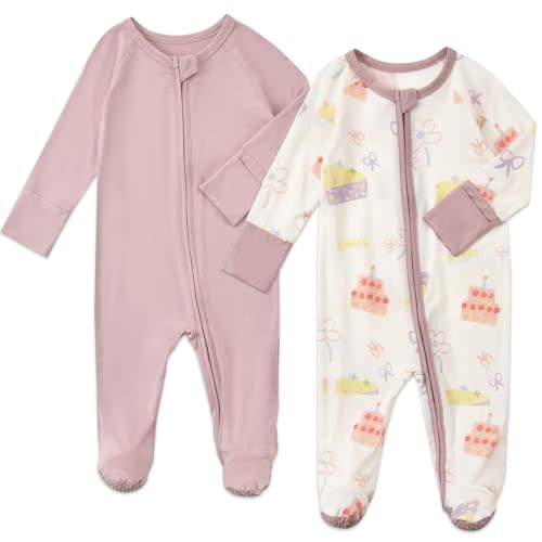 Aablexema Baby Footed Coverall Pajamas with Mittens Rayon from Bamboo 2pcs Newborn Infant 2-way Zipper Outfit
