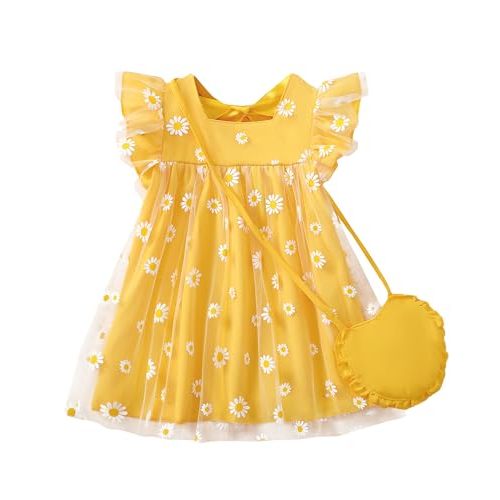 Kucnuzki Baby Girl Clothes Toddler Girls Summer Fairy Tulle Dress Ruffle Fly Sleeve Casual Sundress Cute Outfit for Kids