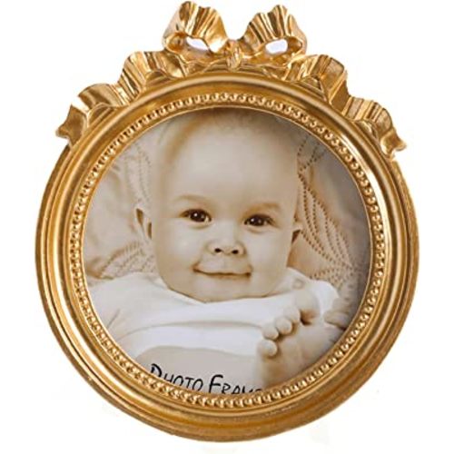 Kangce Picture Frames 3.5x3.5 Vintage Picture Frames Round Picture Frames Small Gold Picture Frames Wallet Size Picture Frames Ornate Picture Frames Antique Wall Decor with Embossed Beaded