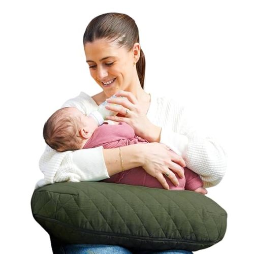 Boppy Nursing Pillow - Ergonomic Bottle & Breastfeeding Pillow with High, Firm, Large Area, Water-Repellent Cushion with Washable Cover; Baby Safety Alliance Verified - Quilted Moss