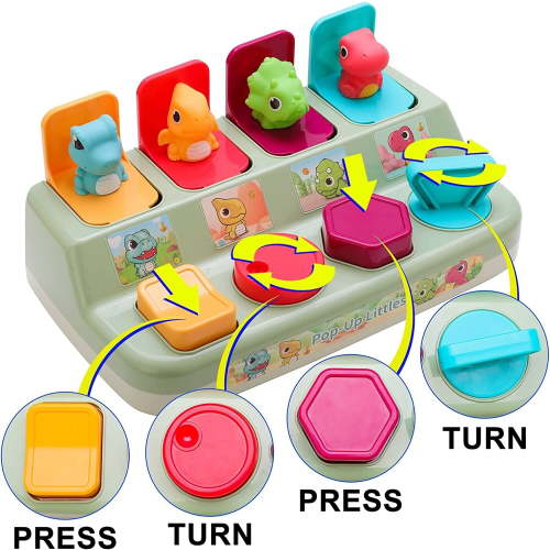 Flooyes Pop-Up Pals Musical Baby Toy Dinosaur Learning Sorting Colors and Animals Toys for Babies Age 6M+