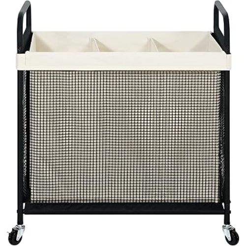STO STO Laundry Hamper 3 Section, 120L Rolling Laundry Sorter Cart with Removable and Washable Liner Bag, Rolling Clothes Hamper with Metal Handle for Laundry Room and Bedroom