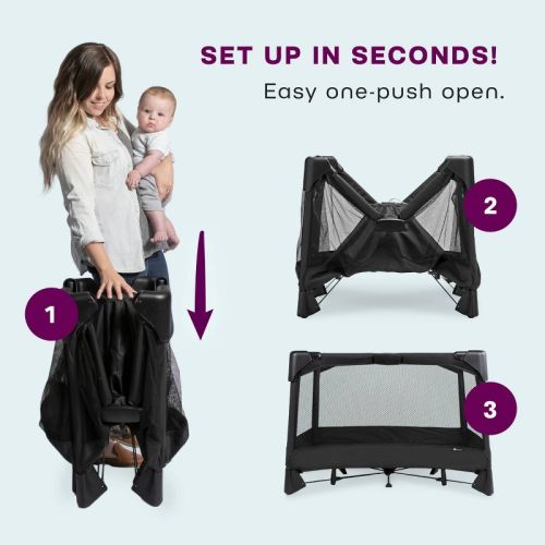 4moms Breeze Plus Playard Easy, One-Handed Setup with Removable Bassinet & Flip Changer - Black