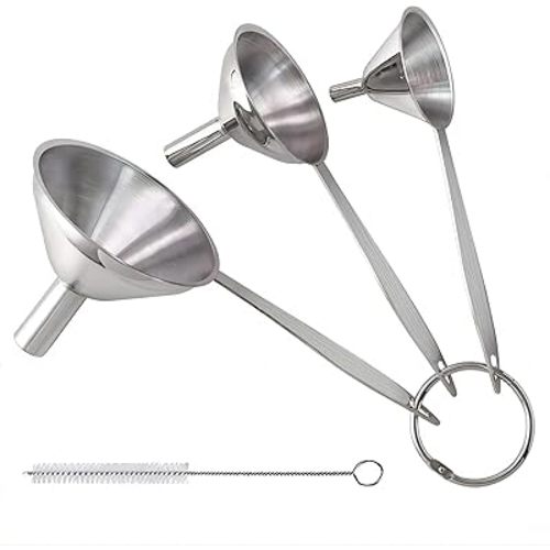 3 in 1 Metal Small Funnels for Filling Bottles Stainless Steel Small Kitchen Funnel Set for Transferring Essential Oils Liquid Fluid Spice Dry Ingredients Powder, Durable and Dishwasher Safe