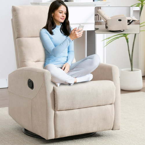 Rocking Recliner Chair, 360° Swivel Rocker Recliner for Adults, Glider Rocking Chair Nursery, Comfortable Lazy Chair Glider Rocker Recliners for Lazy People, Pregnant Women (Beige)