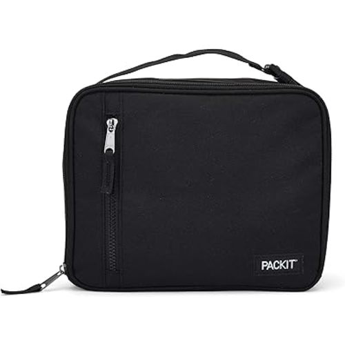 PackIt Freezable Classic Lunch Box, Black, Built with EcoFreeze® Technology, Collapsible, Reusable, Zip Closure With Zip Front Pocket and Buckle Handle, Designed for Fresh Lunches