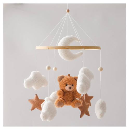 EERKEOD Baby Crib Mobile Bear Nursery Mobile for Boys Girls Teddy Velvet Mobile Nursery Decor for Infant Bedroom Hanging Baby Mobile for Bassinet Newborn Baby Gift(Brown Bear)