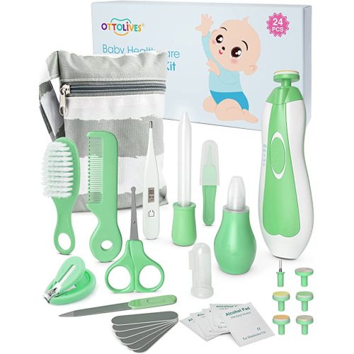 OTTOLIVES Baby Healthcare and Grooming Kit, 24 in 1 Baby Electric Nail Trimmer Set Newborn Nursery Health Care Set for Newborn Infant Toddlers Baby Boys Girls Kids (0-3 Years+) (Upgrade Green)