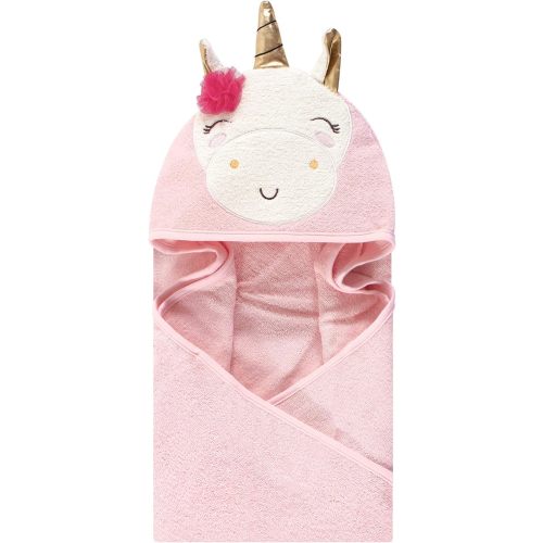 Luvable Friends Unisex Baby Cotton Animal Face Hooded Towel, Unicorn Flower, One Size