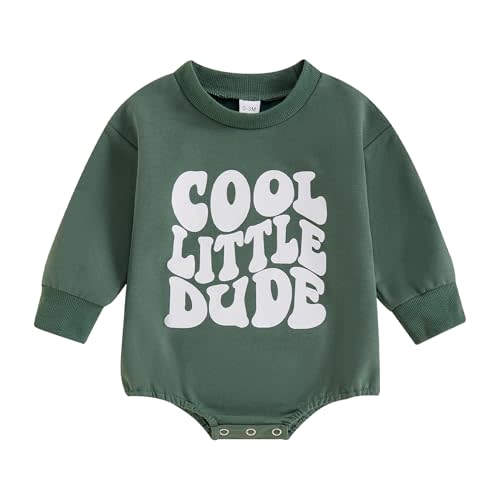 Hoanselay Newborn Romper Baby Boy Clothes Cool Little Dude Sweatshirt Romper Long Sleeve Bubble Bodysuit Infant Fall Outfits