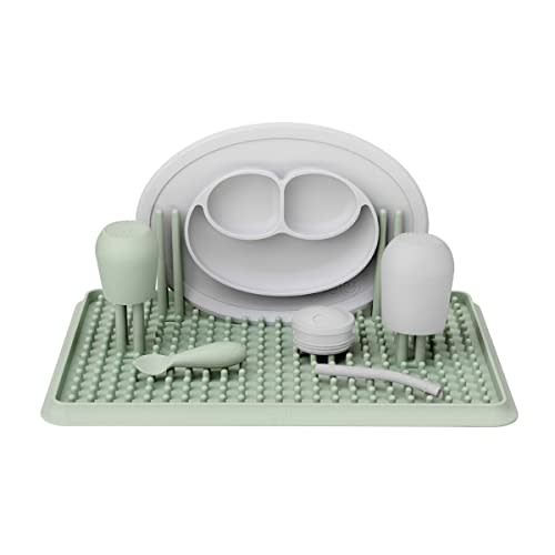 ezpz Drying Rack (Sage) - 100% Silicone Collapsible Dish Drying Rack + Suctions in Place + Adjustable Pegs - Dishwasher Safe - Durable Long-Lasting