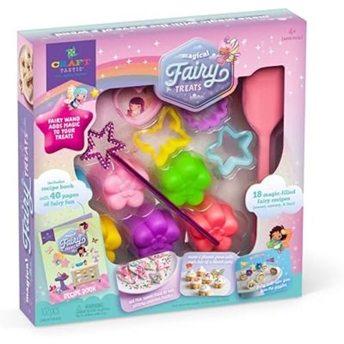 Craft-tastic – Create Your Own Magical Fairy Treats – Includes 40 Page Recipe Book Featuring 18 Fun & Easy-to-Make Recipes, Cookie Cutters, Silicone Cupcake Liners, Spatula, Magic Wand, and More!