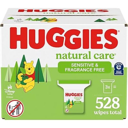 Huggies Natural Care Sensitive Baby Wipes, Unscented, Hypoallergenic, 99% Purified Water, 3 Refill Packs (528 Wipes Total)