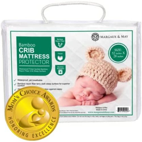 Waterproof Crib Mattress Protector Pad (Mom's Choice Award Winner) - by Margaux & May - Noiseless - Dryer Friendly - Deluxe Bamboo Rayon - Fitted, Quilted - Stain Protection Baby & Toddler Cover