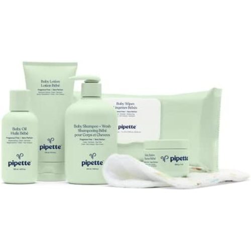 Pipette Baby Essentials Kit - Gender Neutral Baby Gift Set, Hypoallergenic, Petroleum & Fragrance Free, Natural Hydrating Plant-Derived Squalane, 6-Pieces