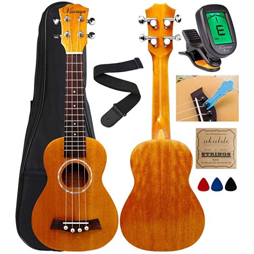 Vizcaya Soprano Ukulele Mahogany 21 inch stain finish with Ukulele Accessories, 5mm Sponge Padding Gig Bag, Strap, Nylon String, Electric Tuner, Picks