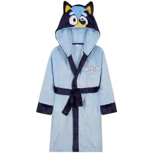 Bluey Girls Fleece Robe with Hood Pockets Tie Waist – Cosy Gifts for Kids