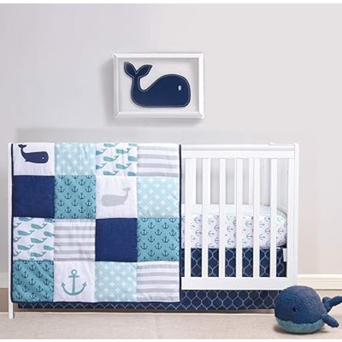 The Peanutshell 3 Piece Baby Crib Bedding Set for Boys - Newborn, Infant & Toddler Nursery Bed Set Decor with Fitted Crib Sheet, Dust Ruffle Comforter - Nautical