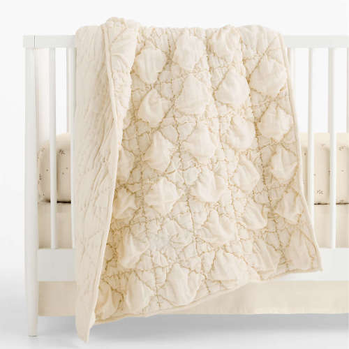 Supersoft Snuggle Puff Pampas Ivory Undyed Organic Cotton Gauze Baby Crib Quilt