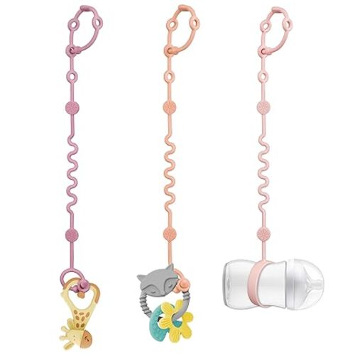 Toy Straps for Stroller, Silicone Baby Tether Pacifier Clip, No Throw Travel Leash for High Chair, Car Seat (Boy-3 Pack)