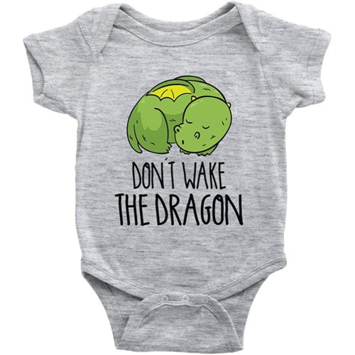 Don't Wake The Dragon Baby Boy Girl Onesie Newborn Organic Bodysuit Romper Gray