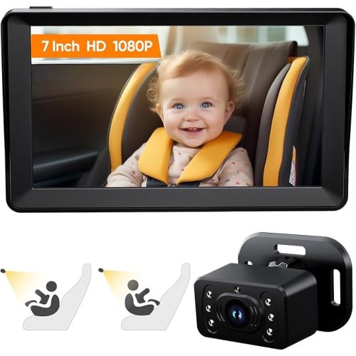 Kidsneed Baby Car Camera - 7 Inch Large Screen Baby Monitor for Car | USB Plug and Play Easy Setup 360 Degree Rotating Backseat Camera Two Kids HD 1080P Rear Facing Seat Cameras