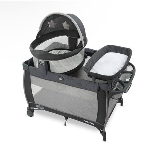 Graco Pack n Play Dome LX Playard with Baby Bassinet, Lightweight Portable Crib, Push-Button Fold Travel Crib, Redmond, Convertible